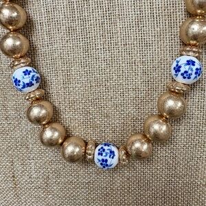 Elegant Gold and Blue Beaded Necklace